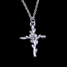 Fashion 35*23mm Cross Flower Branch Pendant Necklace Link Chain For Female Choker Necklace Creative Jewelry party Gift