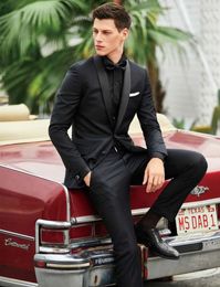 Fashion Black Mens Wedding Tuxedos Shawl Lapel Groom Groomsmen Tuxedos High Quality Man Blazers Jacket Excellent 2 Piece Suit(Jacket+Pants+Tie) 1810