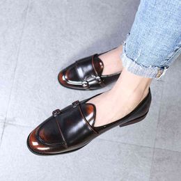 Dress Shoes Fashion Monk Strap Leather Men Plus Size British Style Loafer Casual Flat for Party Club New Zapatos Hombre 220223