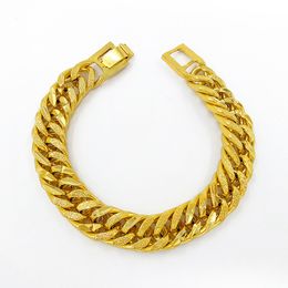 Thick Bracelet 18k Yellow Gold Filled Classic Mens Double Curb Wrist Chain Bracelet Link 7.87 inches