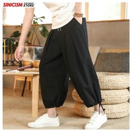 Sinicism Store Men Solid Chinese Style Summer Casual Pants Mens Linen Loose Trousers Male Oversize Wide Leg Pants 5XL News 201116