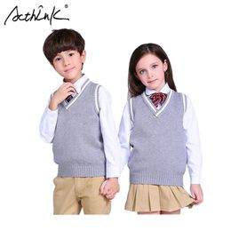 ActhInK New Boys Pullover Vest Brand School Children V-Neck Woolen Vest Sweater for Girls Kids Fall/Winter Knitted Sweater, C322 201127