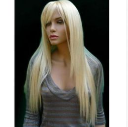 New Arrival Long Silky Straight Bleach Blonde Real Synthetic Hair 28 Inches Wig