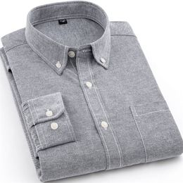 Oxford Mens Long-sleeved Shirts Casual White Red Blue Gray Green Navy Business Men Long Sleeve Slim Button Up 220308