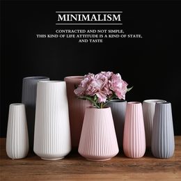 Mediterranean ceramic vase northern Europe modern simple white powder grey ornament flower arranging device home frosting LJ201208