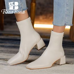 Hot Sale- Women Ankle Boots Square Toe Thick Heel Zipper Shoes Fashion Solid Colour Female Footwear Size 34-40