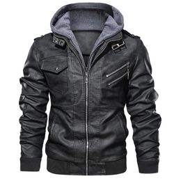 veste cuir homme Leather Jackets Men Autumn Winter Casual Hooded Coats Mens Motorcycle Biker Leather Jacket 4XL Jaqueta Couro 201119