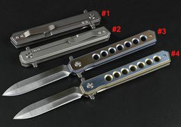 8 Inch 4 Handle Colors Flipper Folding Knife D2 Satin Blade CNC TC4 Titanium Alloy Handle Ball Bearing EDC Pocket Knives
