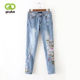 GOPLUS New Boyfriend Jeans Ripped High Waist Dense Denim Floral Embroidered Jeans For Women Plus Size Pencil Pants C6925 201105