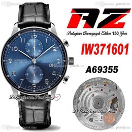 AZF Chronograph Edition 150 Years IW371601 A7750 Automatic Mens Watch Slim Movement Steel Case Blue Dial Silver Markers Black Leather Super Edition Puretime B2