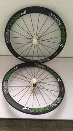 Newest style bike carbon wheels white green rabbit bicycle wheel 700x25mm disc brakes U shaped tubular cycling wheels tubuless