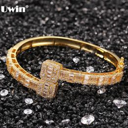 Hiphop-Armband Uwin Jewelry Quadratisches CZ-Armband Iced Out-Zirkonia-Armband für Männer Frauen Gold Silber Farbe Mode DropC13A