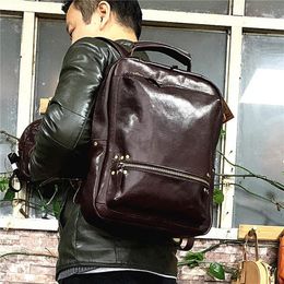 Backpack Eco-Friendly Genuine Vegetable Tanned Leather Zipper Closure Vintage Men Travel Soft Cow Skin Male Top-handle Back Pack1