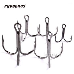 Wholesale-100pc 4# fishhook High Carbon Steel Treble Hooks Black/Silver/Brown Colour fishing Hook Corrosion Seawater Hook1