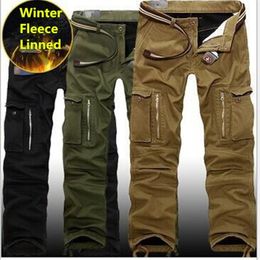29-40 Plus size Men Cargo Winter Thick Warm Pants Full Length Multi Pocket Casual Military Baggy Tactical Trousers 201221