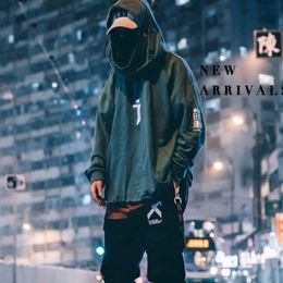 Hooded Letter Embroidery Japan Style Techwear Hoodies Sweatshirts Men Hip Hop Streetwear Pullover Casual Autumn Velvet Male Top 201113