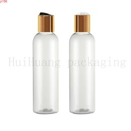 30pcs 200ml clear round empty plastic bottle with gold disc top cap for conditioner,200cc refillable body wash containergood product