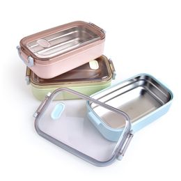 MeyJig Stainless Steel Lunch Box 800ml-capacity Microwave Heating Portable Bento Box Dinner Food Container for Kids Adults Y200429