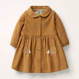 Corduroy's Children's Outono e Casaco de Inverno Menina Adorável Casaco Puro Algodão Confortável Roupas de Menina 2-7T Joelho Comprimento do Joelho Casaco de vestido