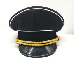 Reproduction WWII German Elite Officer Hat Cap Black & Chin Pipe Gold Cord M L XL Store 56051011