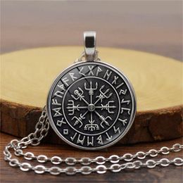 Pendant Necklaces Vegvisir Viking Compass For Men Women Jewellery Warrior Symbol Rune Amulet Collier Glass Cabochon Necklace