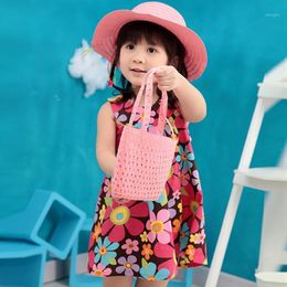 Caps & Hats Summer Sun Hat Girls Kids Straw Cap Children Beach Bag Flower Tote Handbag Bags Suit Fashion