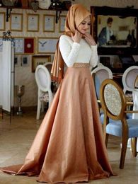 2021 Elegant Muslim Long Sleeves Evening Dresses With hijab beaded belt Plus Size Muslim Lace Moroccan Kaftan Formal Party Gown