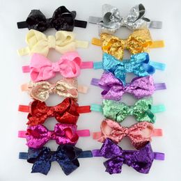 8*12 CM Solid Colour Handmade Bowknot Headband Glitter Sequins Bows Elastic Hairbands Children Accessories Girls Birthday Gifts
