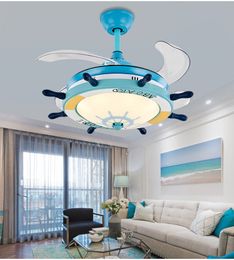 Mediterranean children bedroom decor led living room ceiling fan light lamp Dining room ceiling fans with lights remote control