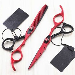 professional Japan 440c 6 '' red hair cutting scissors haircut thinning barber makas cut haircutting shears Hairdresser 220125