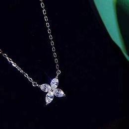 925 silver Four petals flower necklace Zircon clavicle chain Q0531