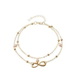 Charm Bracelets Fashion Jewellery Double Layer Eight Pearls Anklet Chain Alloy Beads Ankle Bracelet Beach Anklets Foot Chains Mnmtl