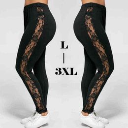 3XL XXL Plus Size Lace High Waist Fitness Leggings Women Holllow Out Yoga Pants Gym Workout Sports Trousers H1221