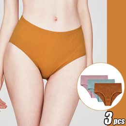 3 pcs/lot high waist women's cotton seamless panties shorts ladies sexy underwear soft comfortable briefs for women orange set 201112