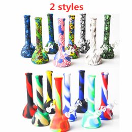 Hookahs 8 inches height silicone Beaker Bong water unbreakable Camouflage Colourful design pipe with Downstem