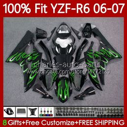 OEM Body Kit For YAMAHA YZF R 6 600 CC YZF600 YZF-R6 2006 2007 MOTO Bodywork 98No.101 YZF R6 YZF-600 2006-2007 Green flames 600CC YZFR6 06 07 Injection mold Fairing 100% Fit