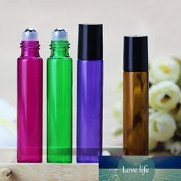 DHL Mix Purple Green Red Amber Colours 600Pcs 10ML Glass Roller Bottles with Stainless Steel Ball and Black Lids for Eliquid Essential Oil