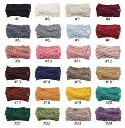 Bow Knitted Headband Button Twist Turban Hairband Solid Color Ear Warmer Head Wrap Bandage Women Holder Girls Hair Accessories