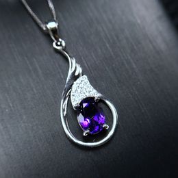[MeiBaPJ]Real Natural Amethyst F Pendant Necklace with Certificate 925 Pure Silver Purple Stone Fine Jewellery for Women Q0531
