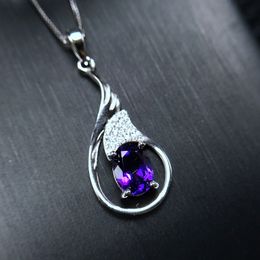 [MeiBaPJ] Collana con ciondolo F in vera ametista naturale con certificato 925 in argento puro con pietre viola per le donne Q0531