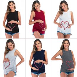 6110# Funny LOVE Baby Printed Maternity Shirt Sleeveless Vest Tank Tops Clothes for Pregnant Women Summer Casual Pregnancy Tees LJ201119