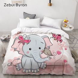 Custom Duvet Cover,Comforter/Quilt/Blanket case Queen/King,Cartoon Bedding for Baby/Kids/Child/Boy/Girl,Pink elephant LJ201015