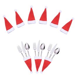 10Pcs Christmas Decorative Tableware Mini Caps Pocket Knife Fork Spoon Holders Christmas Table Decoration for Home Xmas Supplies Y201020