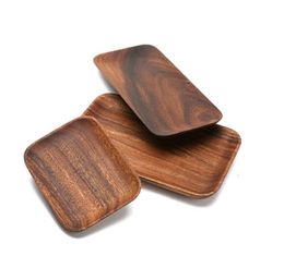 Wood Fruit Plates Rectangular Tray Snack Candy Cake Holder Wooden Storage Dishes Kitchen Tool SN3702