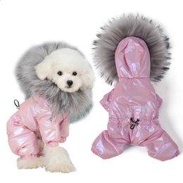 Luxury Fur Collar Dog Clothes Waterproof Windproof Dog Overalls for Small Dog Adjustable Waist Warm Puffy Pet Clothing Hair Free 201127