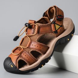 Sommer Echtes Leder Männer Sandalen Mode-Design Atmungsaktive Casual Schuhe Männer Weichen Boden Außen Strand Sandalen Große Größe 38-48