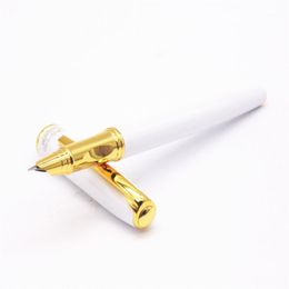 Wholesale- Hero 7023 White Round pen body Business office Gold fine nib Fountain Pen New1