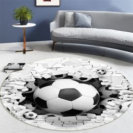 Round Carpet Living Room 3D Printed Anti-Slip Football Children Bedroom Rug Computer Chair Pad Soccer Mat Home Decoration 220301