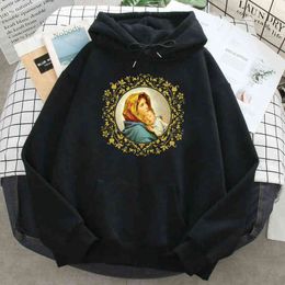 Painting Mother Prayer Print Hoody Male Crewneck Funny Hoodies Long Sleeve Fleece Manga Hoody Autumn Hip Hop Retro Man Hoody H1227