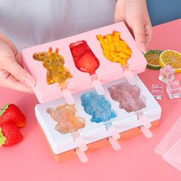 Cartoon Silicone Popsicle Moulds With Lid Creative Ice Cream Silica gel Box Environmental Protection Odourless Ice Tray Mould Box